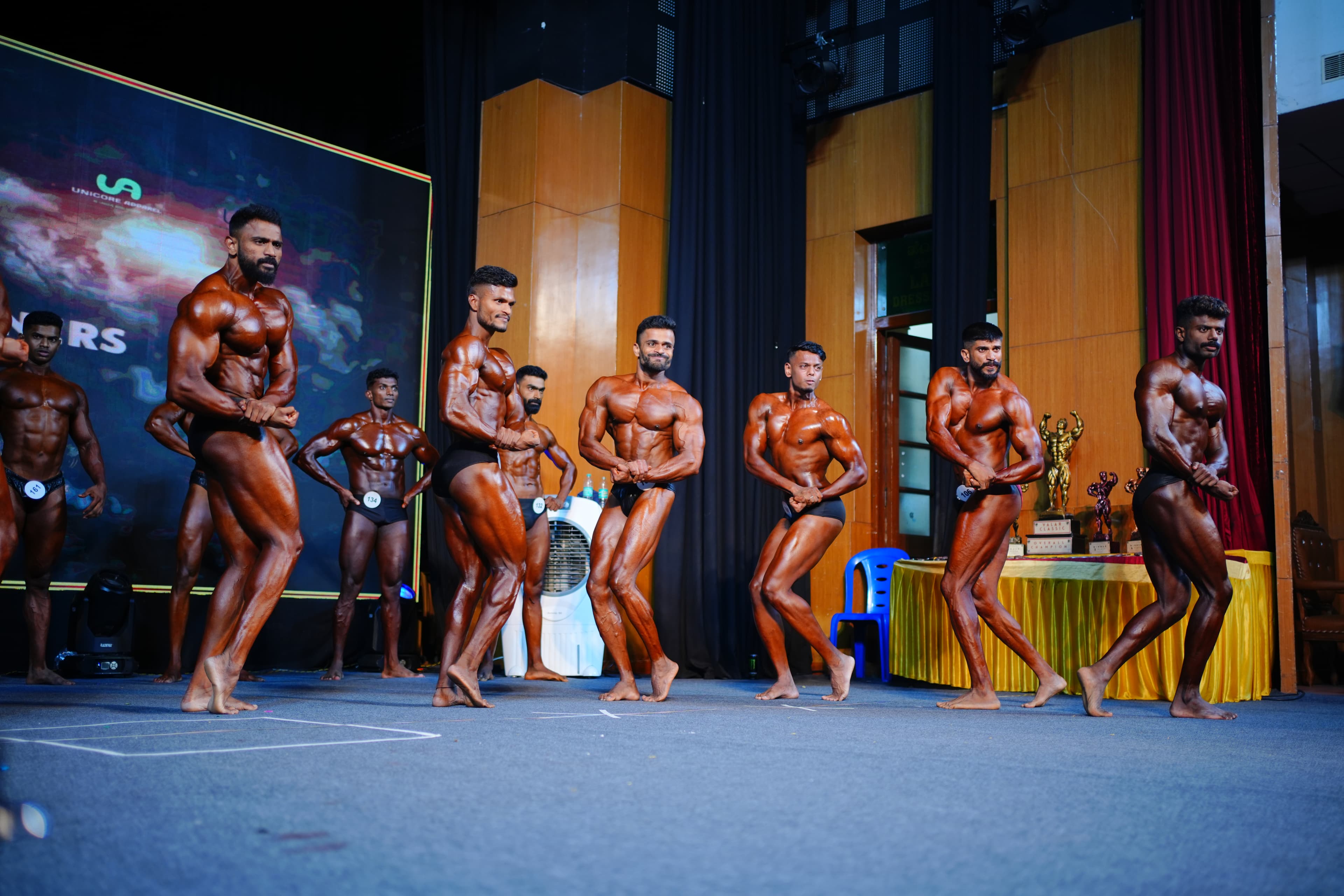 Competitor stage posing